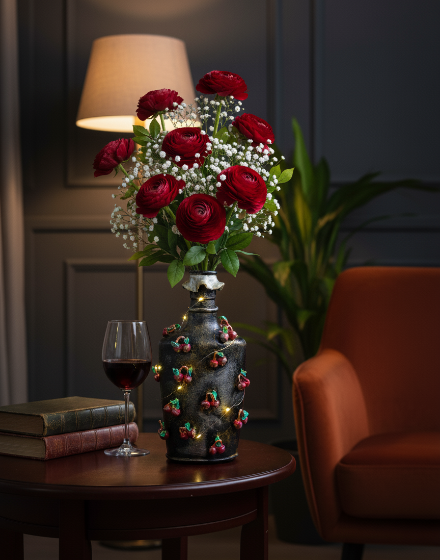 Hand-Sculpted 'Sweet Cherry' Decorative Vase