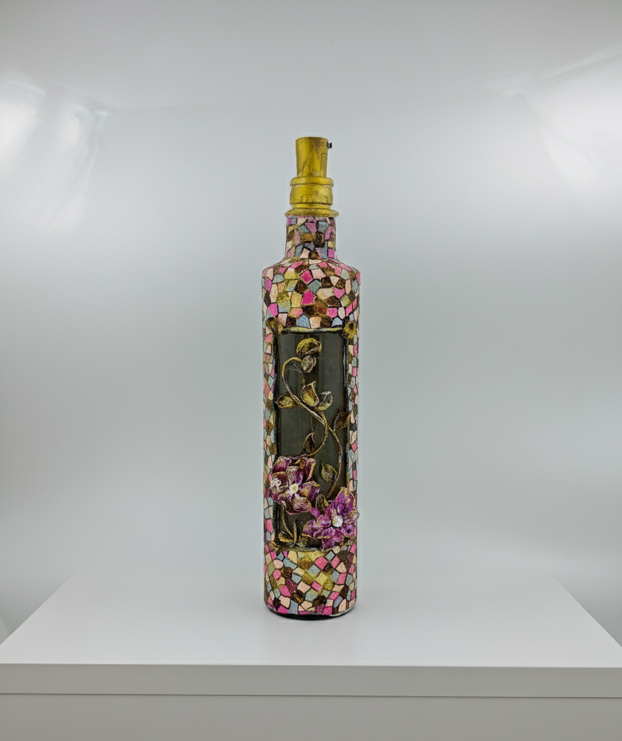 Floral Mosaic LED Bottle Lamp