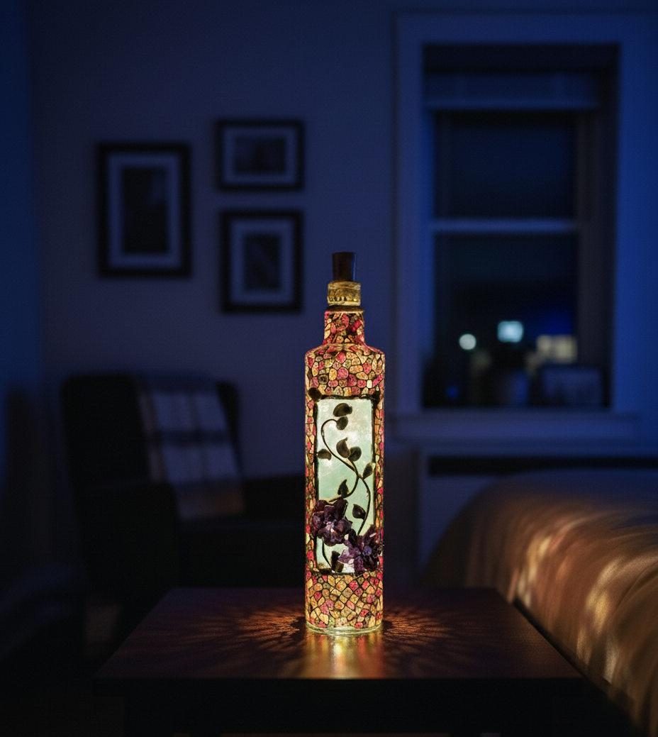 Floral Mosaic LED Bottle Lamp