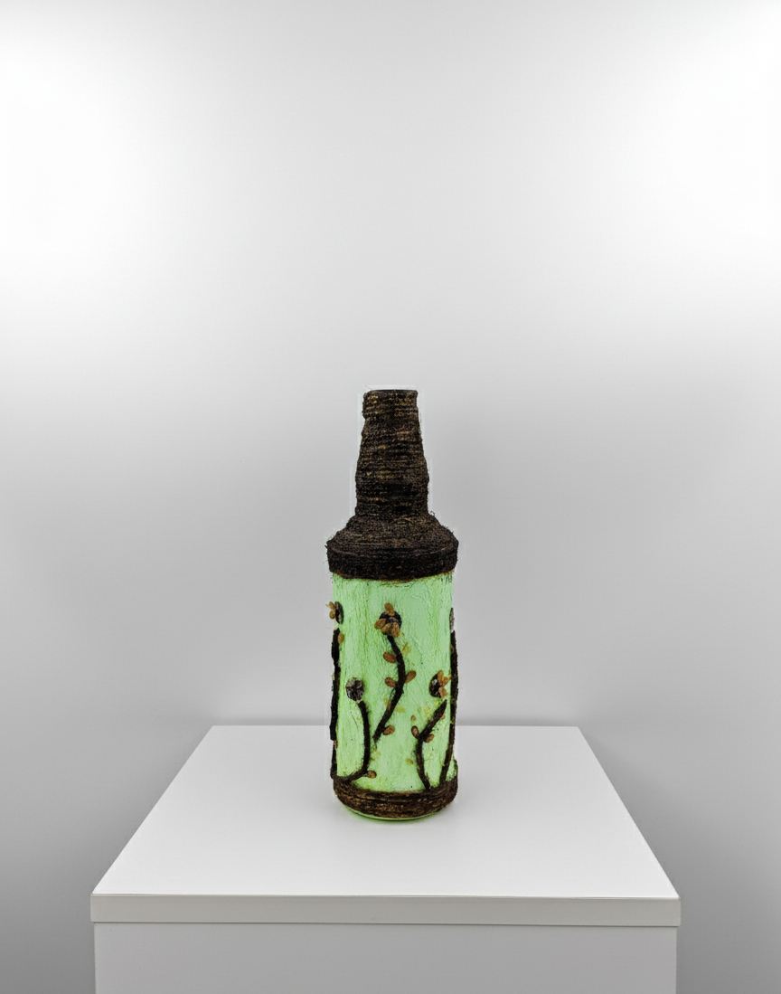 Rustic Green Hand Painted Decorative Glass Vase