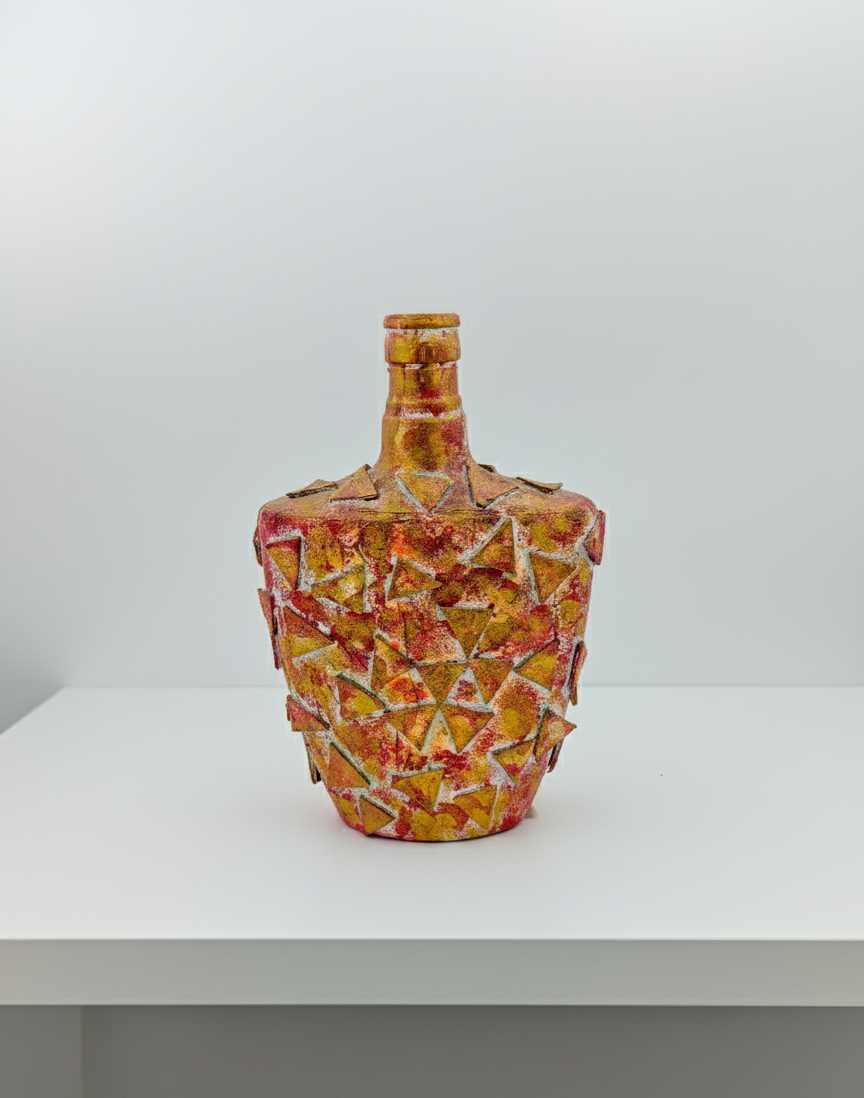 Mosaic Textured Golden-Red Glass Vase